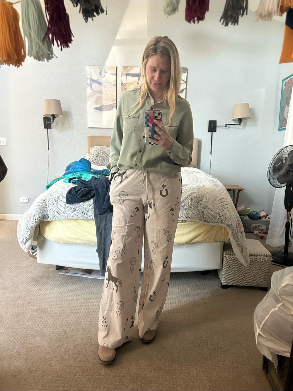 NWT Bailey Rose Atelier Western Horse Print Wide Leg Drawstring Pants